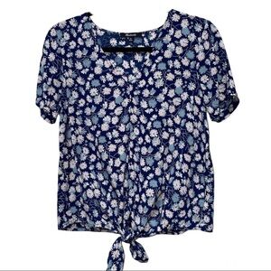 Madewell Blue Novel Tie-Front Top in French Floral Extra Small XS